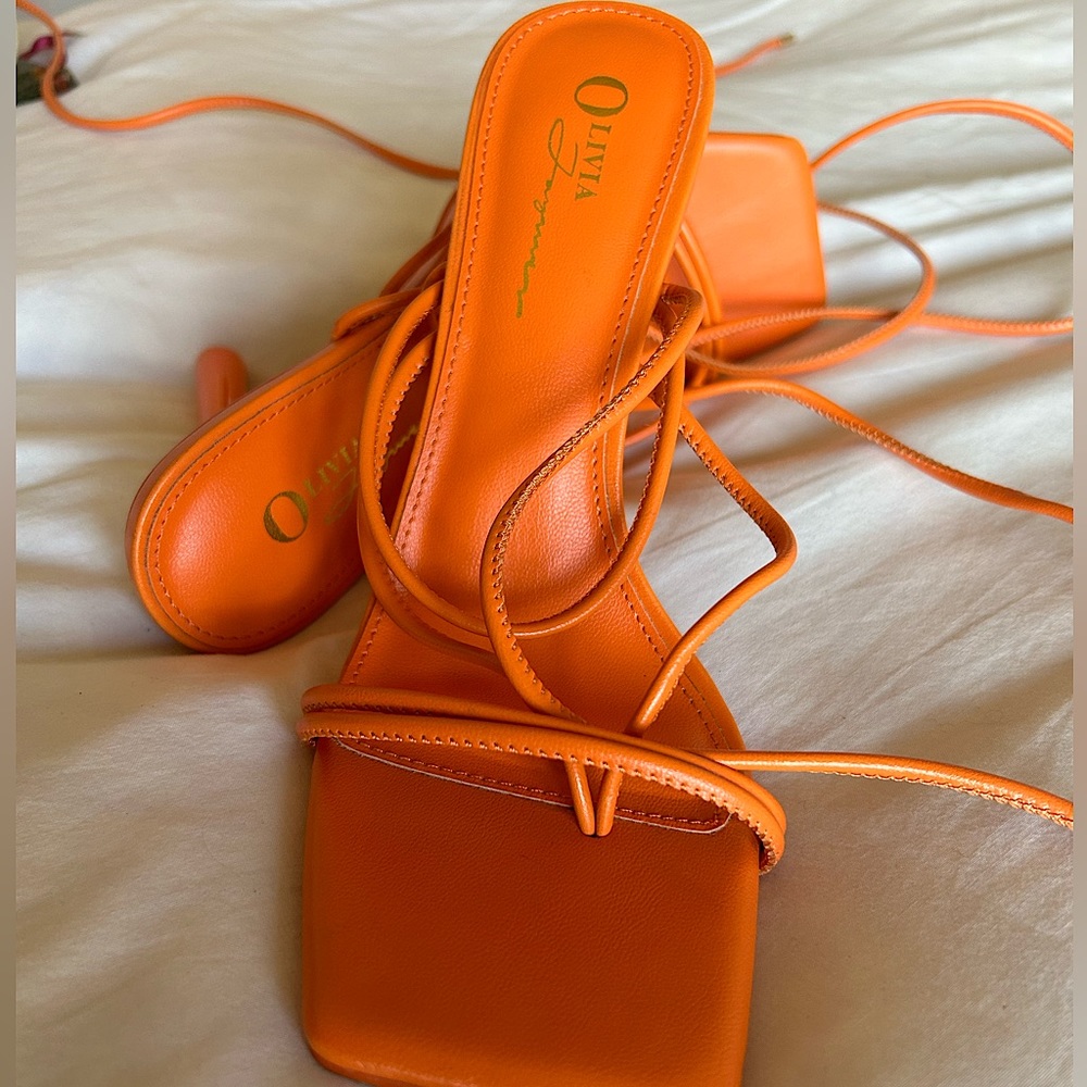 EGO orange lace up block heels